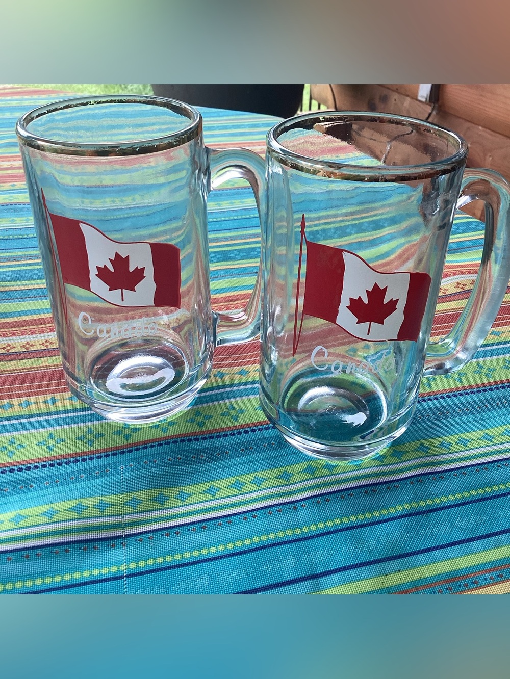 Canada Flag Glass Mug with Red Maple Leaf - 14 ounces